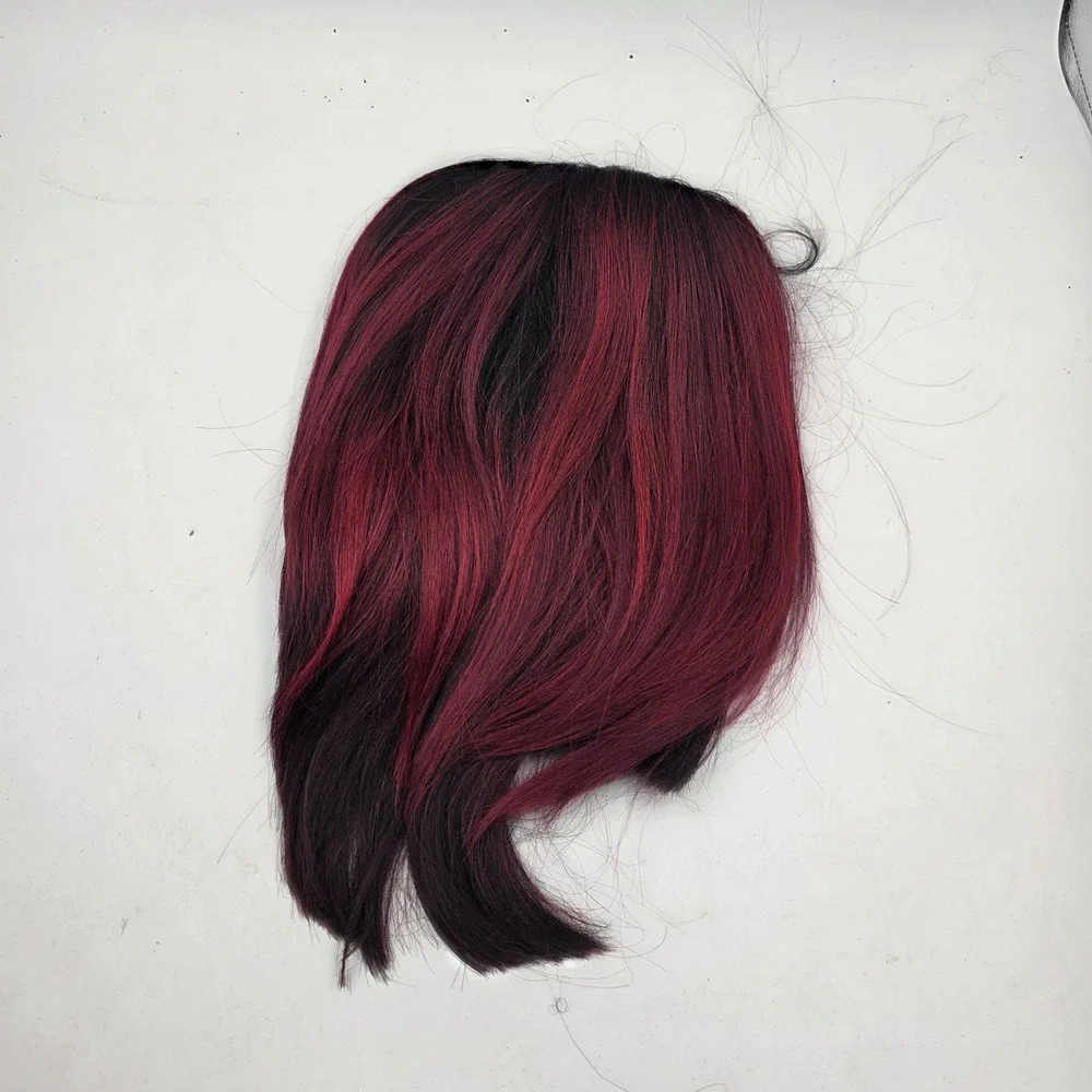 Short Burgundy Red Ombre Bob Wig Lace Front Black Roots Straight Synthetic Hair